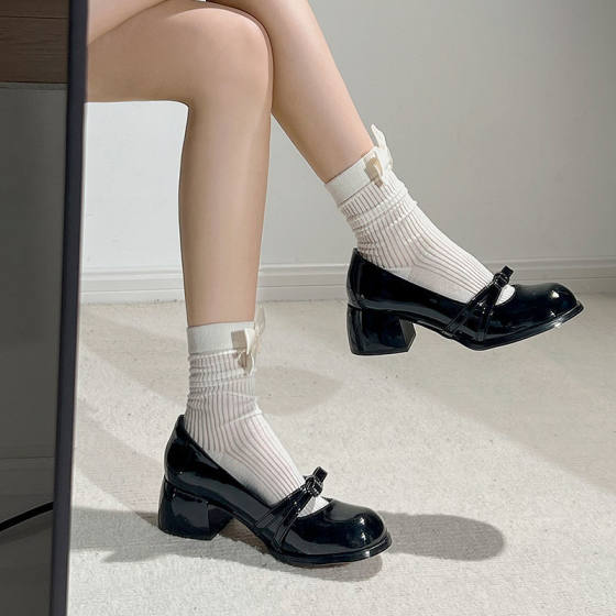 Black Single-layer Shoes Female Niche Design Sense 2025 New Fashion Sense Beautiful High Heeled Bow Mary Jane Shoes