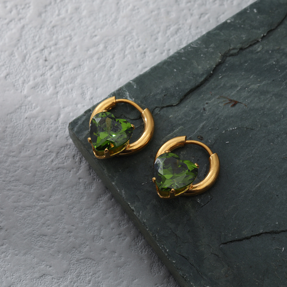 Fashion Heart Shape Stainless Steel Inlay Zircon Earrings 1 Pair