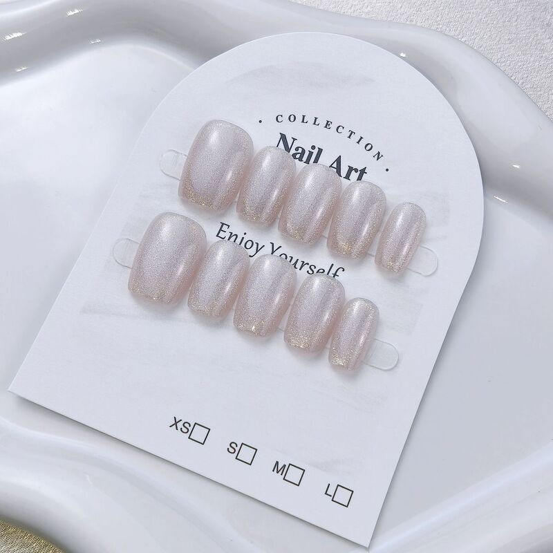 Wearable Nails, Fine Glitter Beige Cat Eye, High-End Accessible Luxury, Simple Removable Ins Style Short Round Fake Nails Manicure Wearable Nails, Fine Glitter Beige Cat Eye, High-End Accessible Luxury, Simple Removable Ins Style Short Round Fake Nails Manicure
