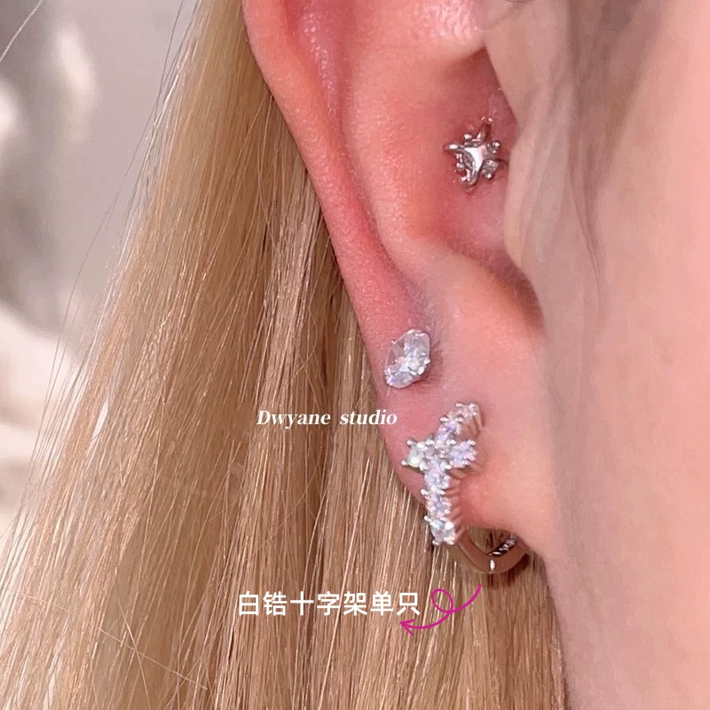 White zirconium cross earrings single piece