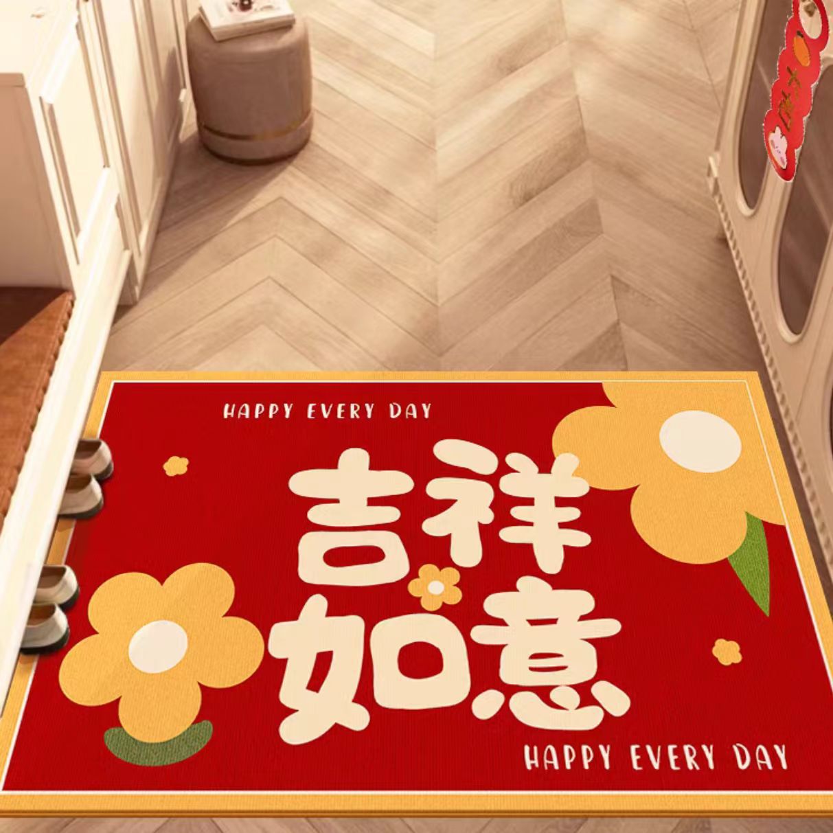 Almohadilla de suelo para entrar en la puerta de la casa de alto nivel, nueva almohadilla antideslizante de anillo de seda Roja china, almohadilla de suelo resistente a la suciedad para entrar en la puerta del porche de la casa