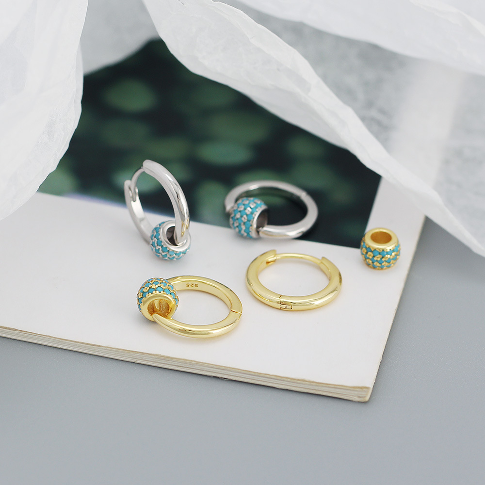 Geometric Pattern Women'S Gender Sweet Geometric Sterling Silver Earrings Plating Metal Turquoise Rhinestone 925 Silver Earrings
