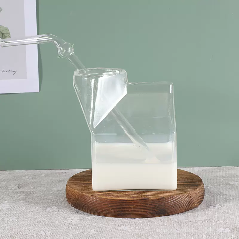 方形耐高温透明玻璃牛奶盒子创意果汁杯子小房子造型牛奶杯可热水