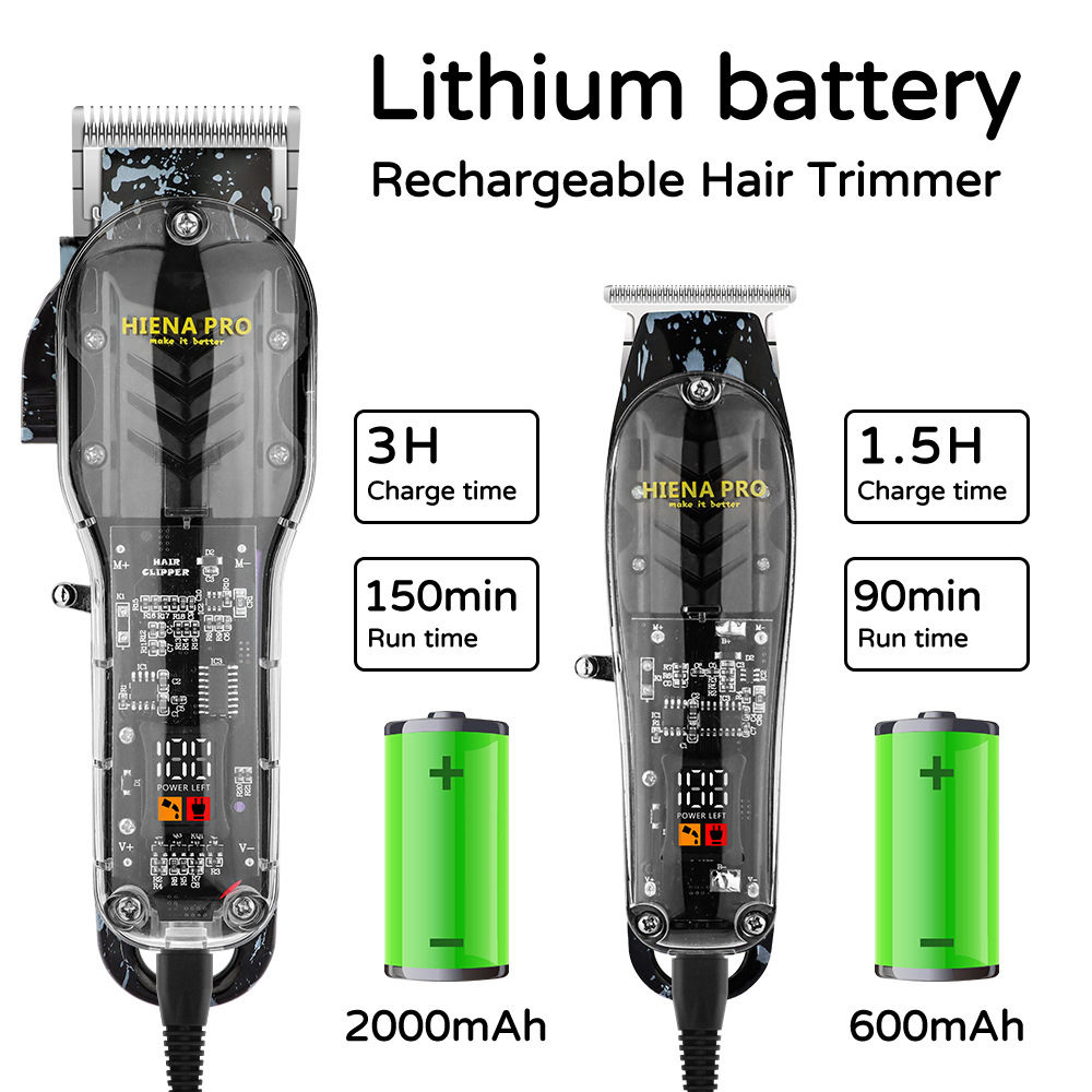 Cortadora de cabello profesional, pantalla digital LCD eléctrica, cuerpo transparente, máquina T01, traje recargable dos en uno, transfronterizo