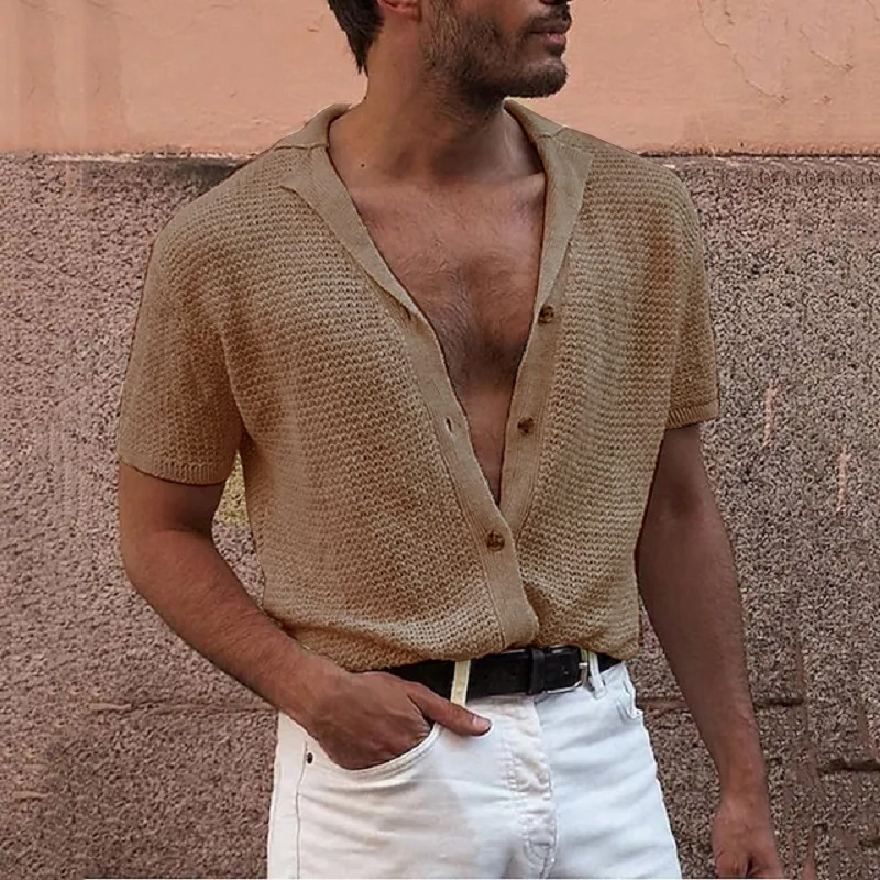 210g Weight Short Sleeve Sleeve Length 100, Polyacrylonitrile Fiber Fabric Type Regular Top Length Cardigan, Knitwear Tops Type Casual Occasion V Neck Neckline Loose Fit Type Solid Color Pattern Spring and Autumn Season Plus size, Men's Gender British Style Style Fashion Men's Casual Short-Sleeved Top Knitted Single-Breasted Gentleman Cardigan Men's Lapel Sweater 12