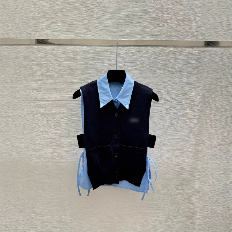Shenzhen Nanyou High-Quality New Miu Miu Style Solid Color Lettered Lapel Knit Sweater and Vest Two-Piece Set for Women