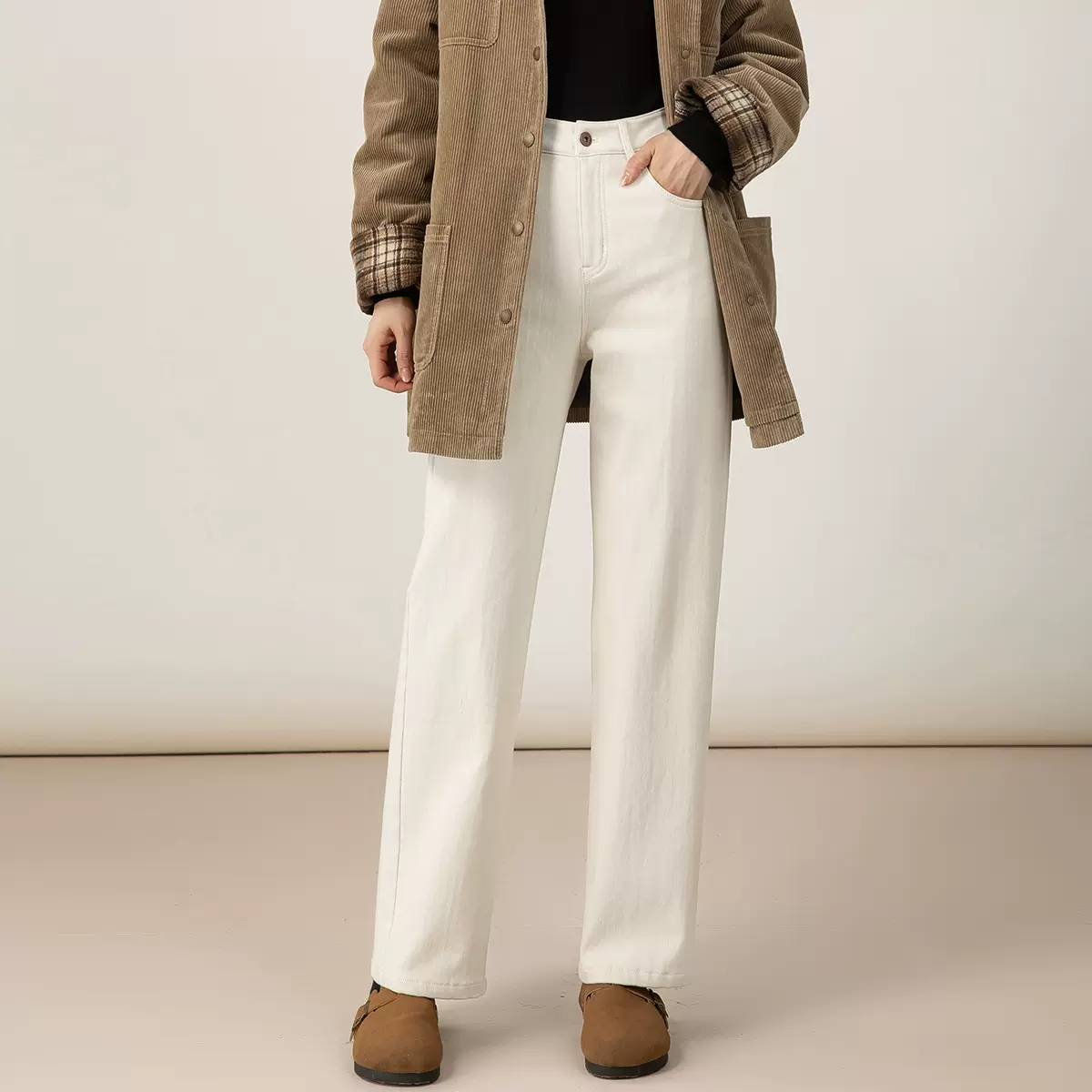 鑫阁 白色牛仔裤女直筒裤2025冬季新款显瘦遮肉减龄窄版阔腿裤子