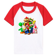游戲超級瑪麗馬里奧短袖T恤 兒童圓領棉T恤卡通個性半袖夏季短袖