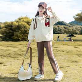 女童套装2026春季小女孩洋气连帽拉链外套运动休闲裤两件套