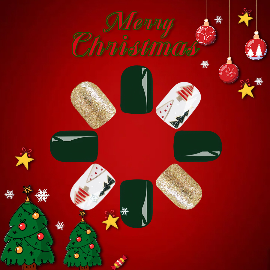 Short Shiny Oval Square Armor 2024 New Christmas Colorful Christmas Tree Dark Green Glitter Wear Armor 24 Pieces_voghion.com