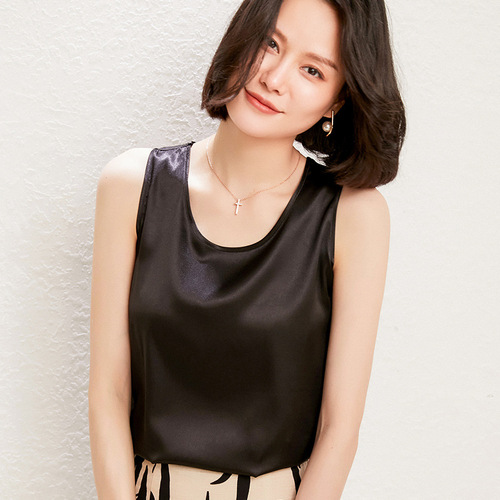 Silk camisole women's vest loose solid color summer top sleeveless satin summer short mulberry silk suit inner