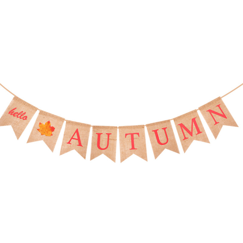 Factory Direct supply AUTUMN colorful flag maple leaf theme HELLO AUTUMN linen swallowtail flag