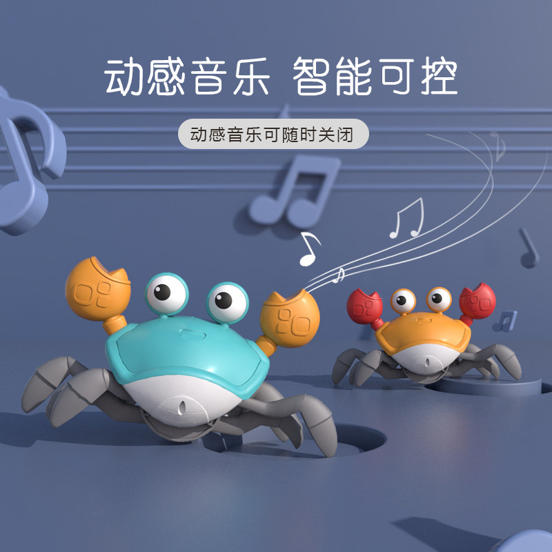 Los cangrejos de inducción eléctricos transfronterizos escapan y evitan obstáculos, música luminosa, simulación, cangrejos rastreros, puestos de juguetes, venta caliente