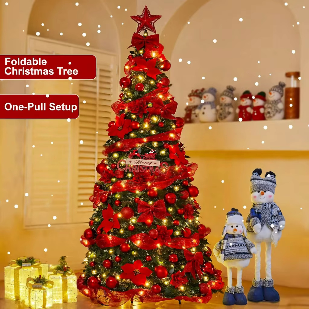 Árbol de Navidad plegable telescópico encryptado luminoso flocado decoración de árbol de nieve decoración de Navidad atmósfera de vestuario