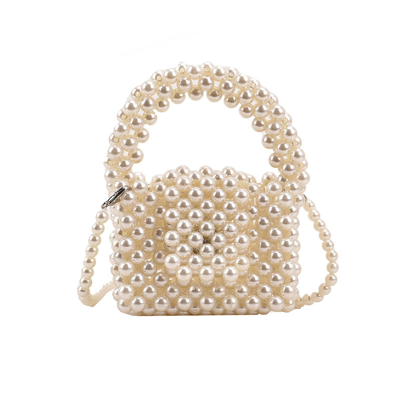 Bolsa de perlas portátil para niñas 2023 nueva pequeña princesa tejida a mano bolsa de mensajero bolsa de accesorios de cambio de bebé mini