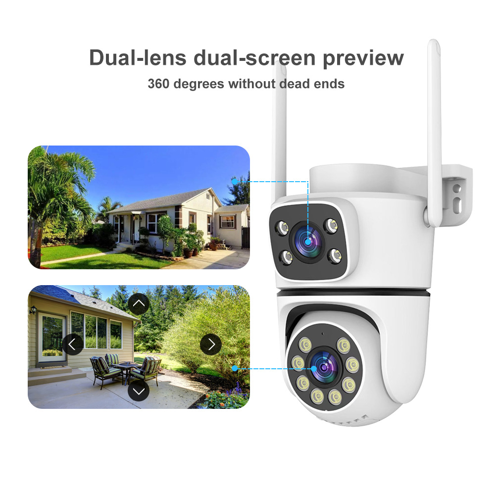 Cámara de Vigilancia IP WiFi PTZ de Doble Lente 8MP 360° de ABS para Exterior e Interior