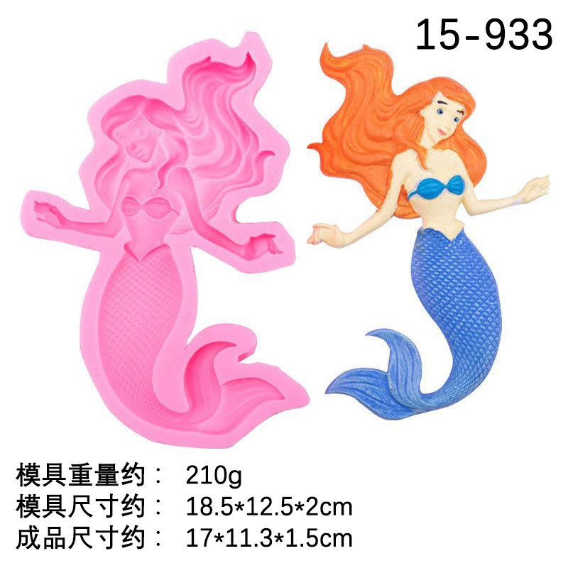 Gran sirena mar hierba coral fondant molde de silicona DIY epoxi decoración ritmo seco arcilla suave