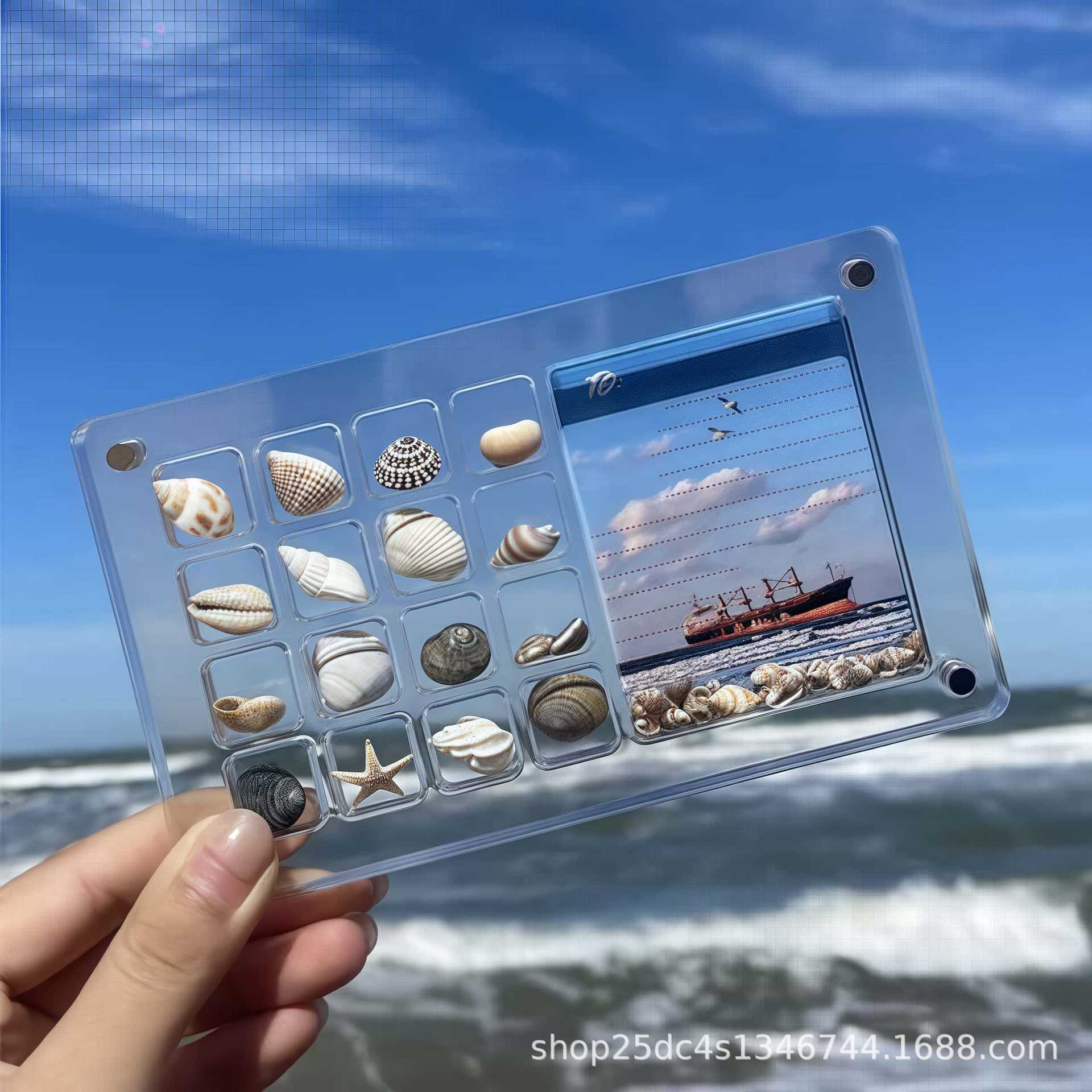 Acrylic Shell Storage Box 17 Clocks with Photo Frame High Transparent Mini Shell Conch Storage Box Magnetic with Lid