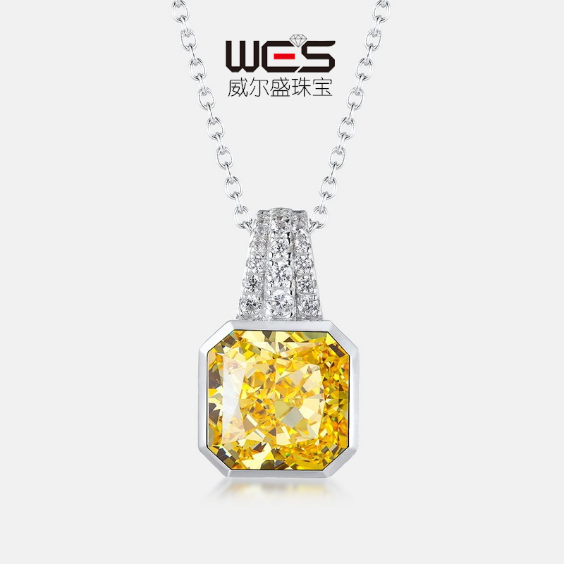 Wilsheng Diamante de alto carbono 7ct cuadrado colgante S925 plata incrustaciones 10*10 hielo corte flor europea y americana simple collar