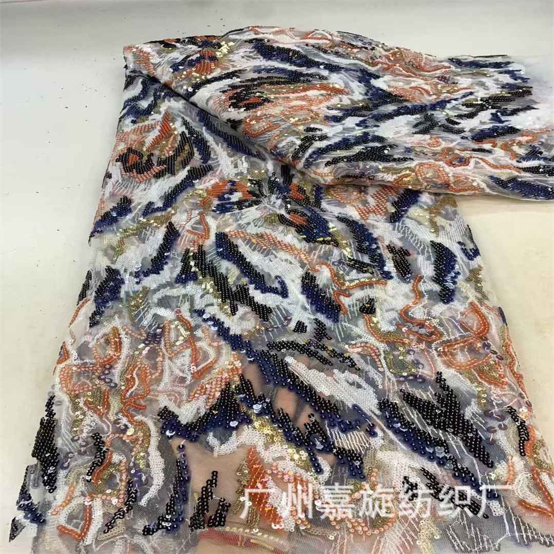 Tela de encaje africana multicolor con lentejuelas, tela para vestidos de moda europea y americana, encaje con lentejuelas.