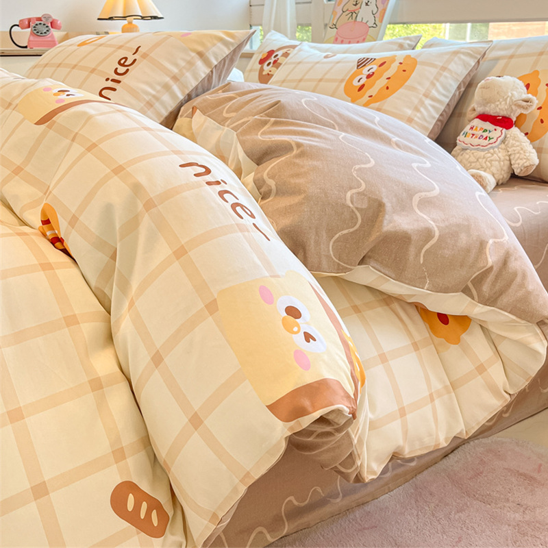 Temporada escolar cama de dibujos animados de cuatro piezas algodón puro algodón 2025 nueva funda edredón sábana dormitorio juego de tres piezas