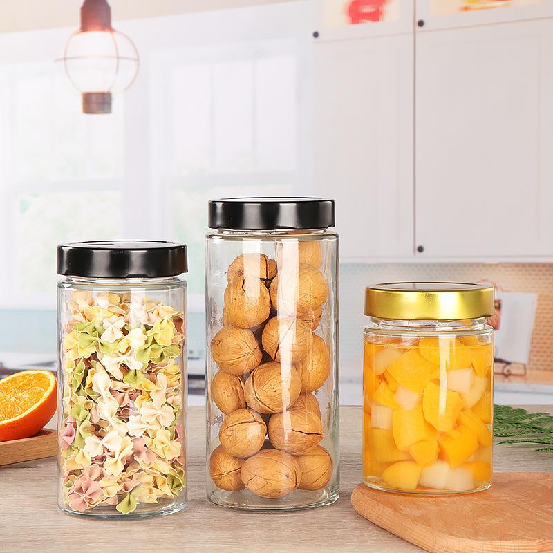 高盖直筒储物罐厨房密封罐圆形果酱蜂蜜分装瓶杂粮干货坚果收纳罐