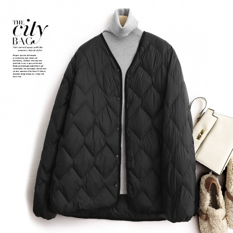 Зимняя короткая легкая и тонкая куртка, V-образный вырез