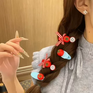 番茄格子发夹女前额高级感卡通少女心刘海夹边夹西红柿多巴胺发卡