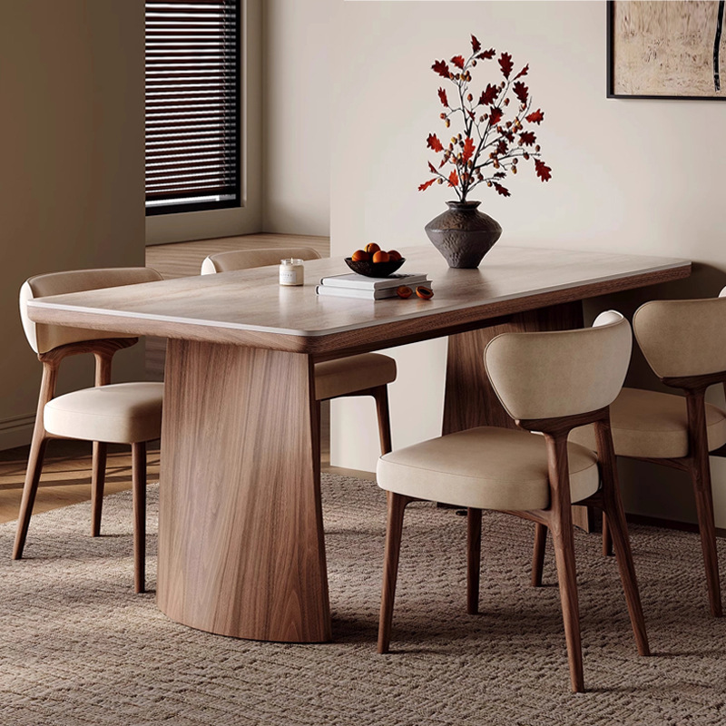Second-Hand Cream-Style Solid Wood Slate Dining Table, Modern Minimalist Living Room Dining Table, High-End Walnut Color Designer Dining Table