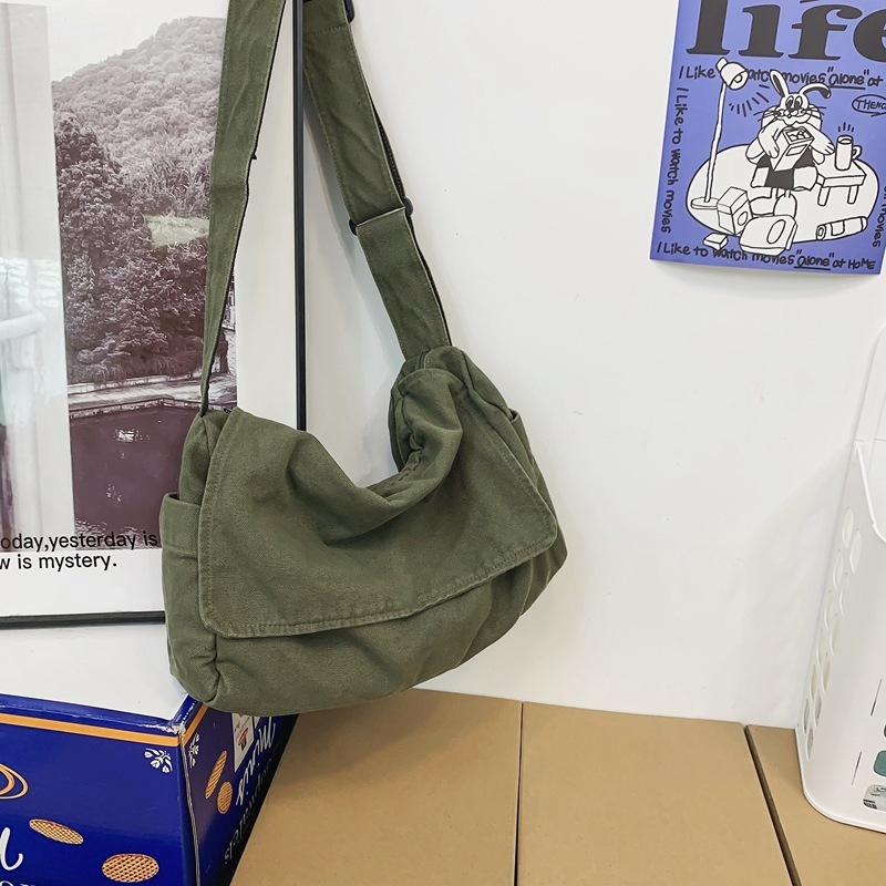 日本製ウォッシュキャンバスバッグ、レイジースタイルドレープクロスボディバッグ、女性用アートクラスバッグ、メッセンジャーバッグ、男性用カジュアルショルダーバッグ|undefined