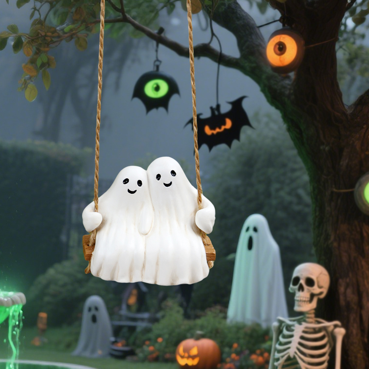 Halloween Swing Couple Ghost Front Yard Porch Courtyard Standing Ghost Holiday Decoration Gifts Ready for Sale