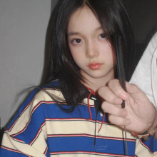 TCkids2025秋款 中性款男女童 蓝条纹撞色领polo衫长袖卫衣