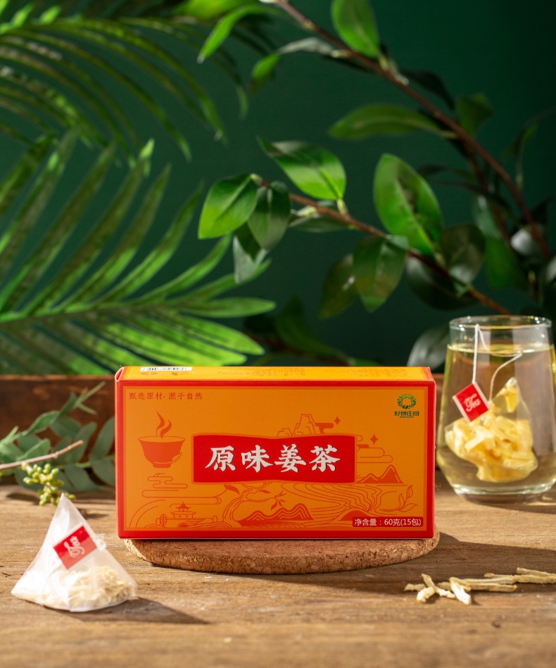 Original Flavor Ginger Tea 15 Bags Dried Ginger Tea Bags Gan Jiang Sugar Free Warming Herbal Drink 60g in use