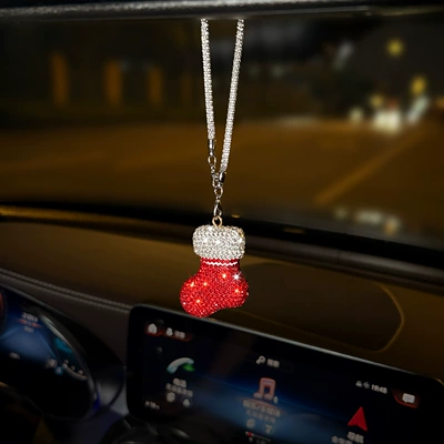 Creative Rhinestone-Encrusted Santa Claus Car hanging - pendant-diamond-christmas-stocking