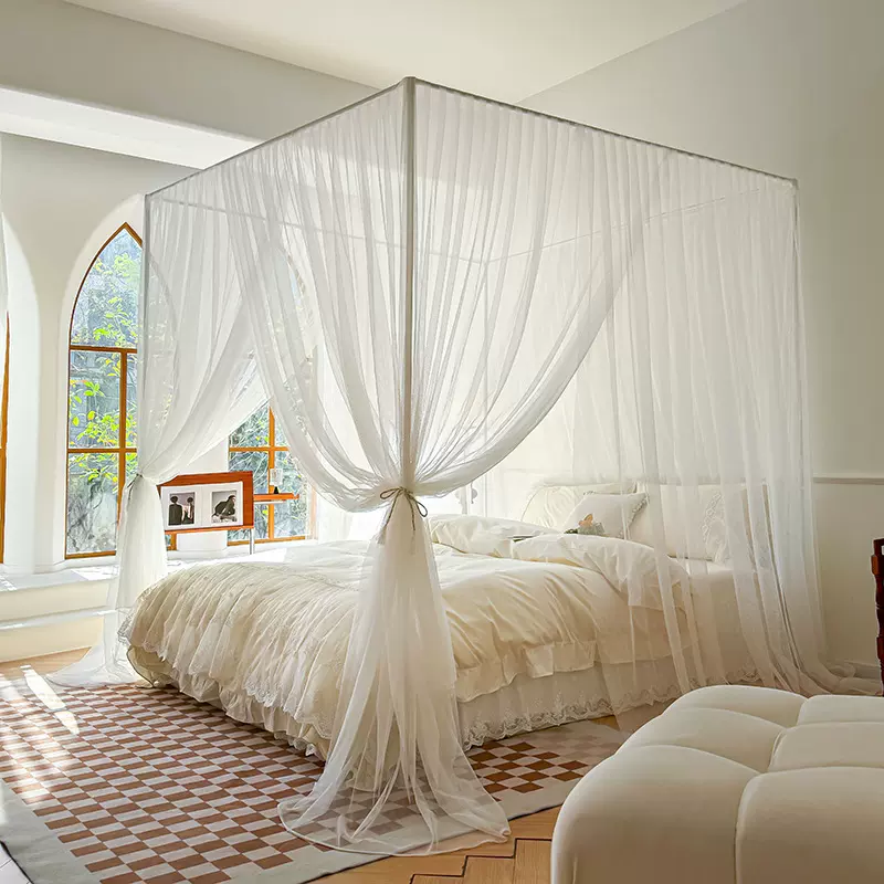 2024新款三开门家用落地蚊帐法式风纯白简约风加高卧室夏天文帐