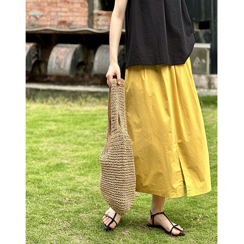 Juzhi 2025 New Summer Style French Stereo Cut Mid-Length Cotton Versatile Fashionable Elastic Waist Skirt 536
