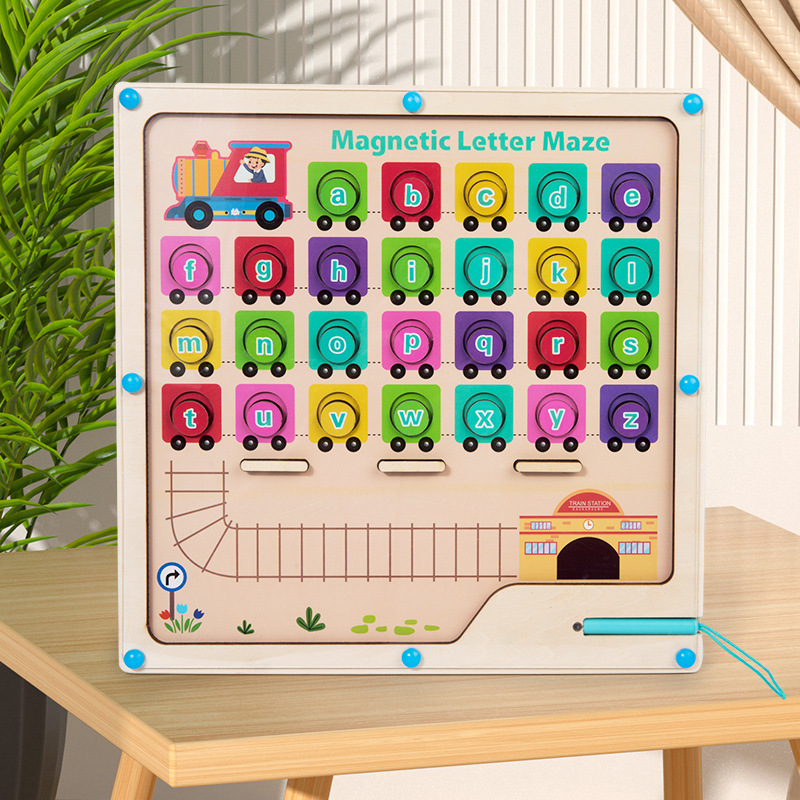 Granos de la pluma magnética de los niños letras inglesas a juego clasificación de color magnético laberinto educación temprana juguetes educativos de madera