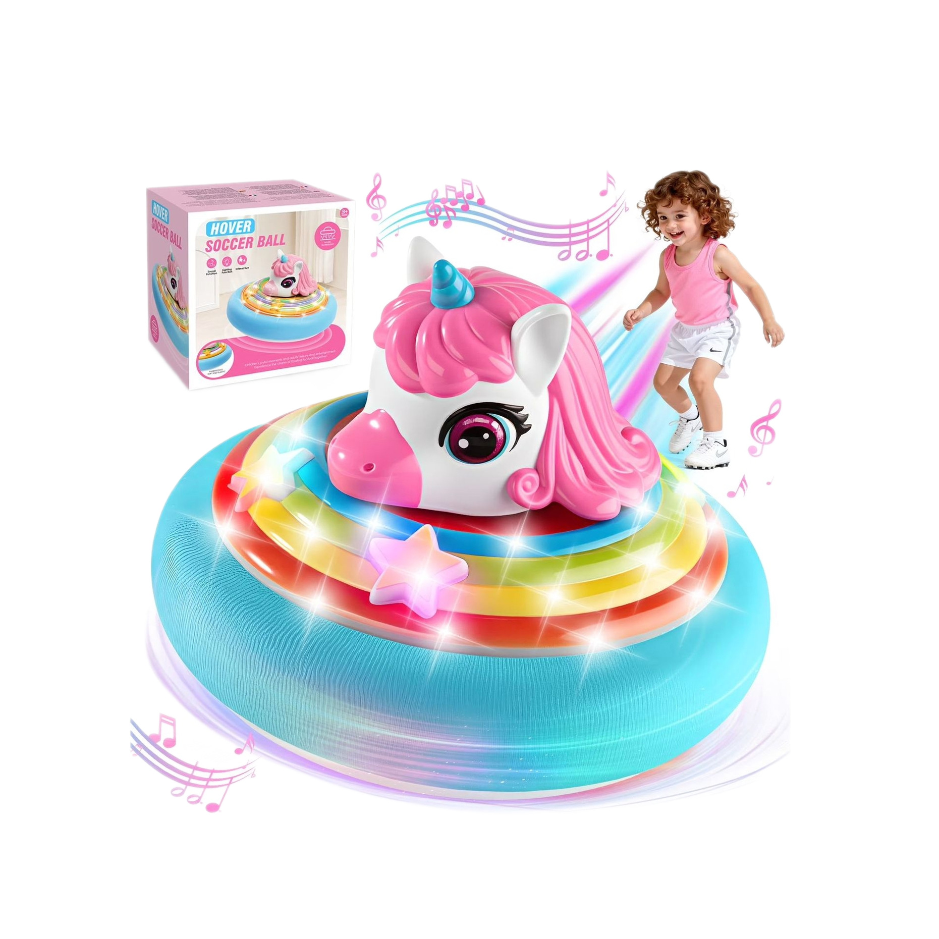 Amazonas luz infantil música de fútbol flotante juguetes unicornio mano a mano cerebro descompresión interactivo juguetes de rompecabezas