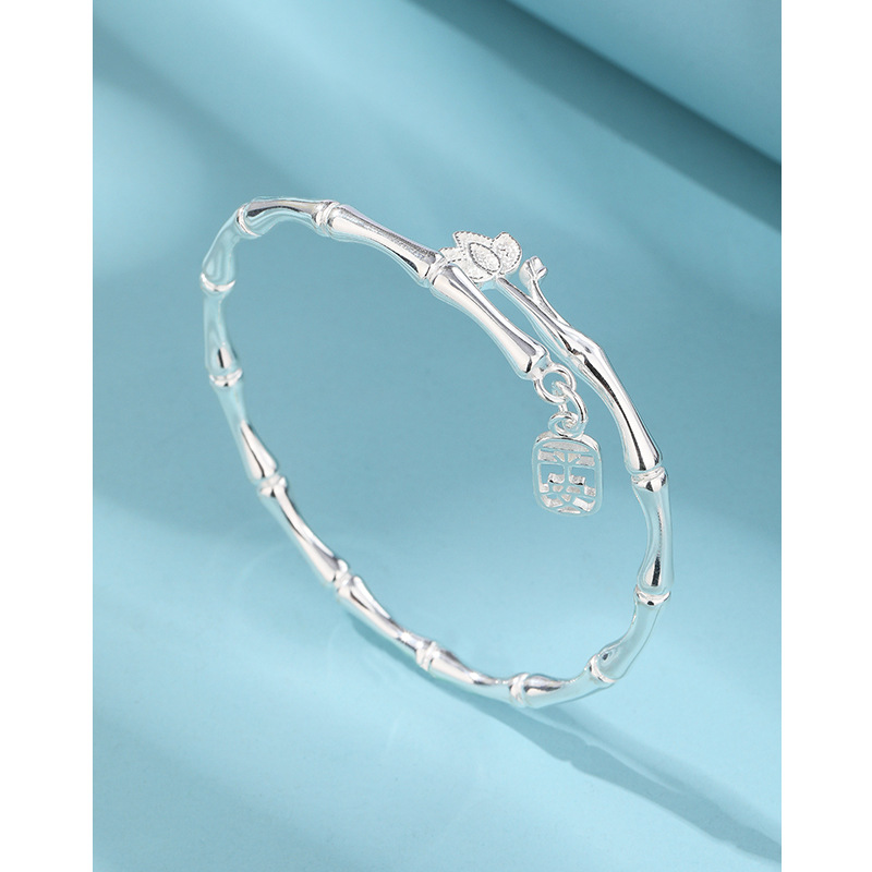Lotus bambú conjunta pulsera de plata esterlina 999 plata pura bambú joven periódico seguridad pulsera de plata pulsera femenina para novia