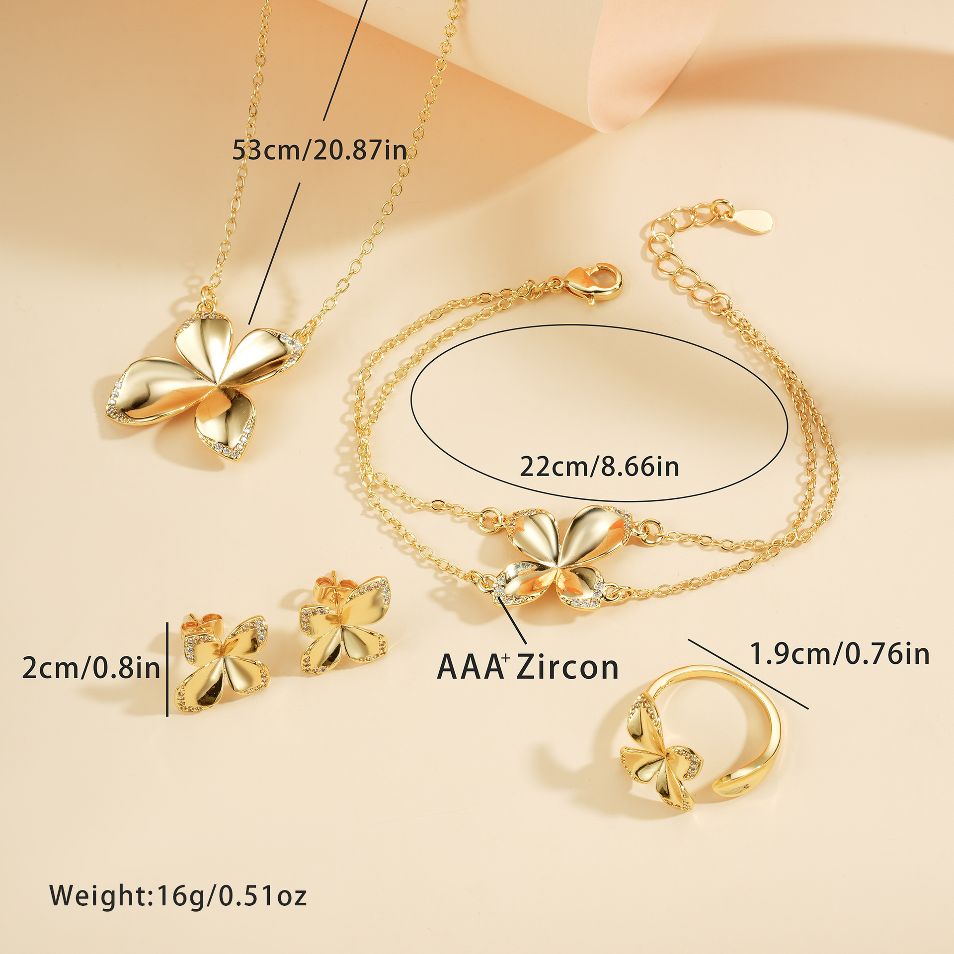 Juegos de joyería de explosión transfronteriza Brazalete de cuatro hojas anillo pendientes colgante collar regalos navideños juegos de cuatro piezas