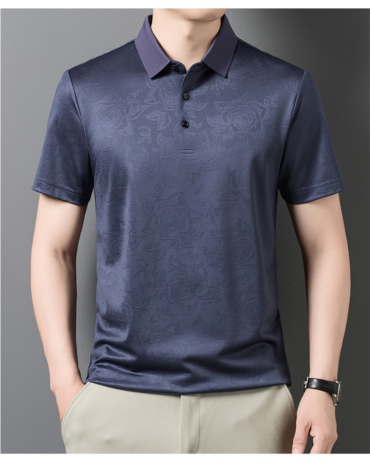 Áo polo nam tay ngắn lụa tơ tằm cao cấp cổ bẻ jacquard họa tiết nổi — Xanh lá cây 9607 chi tiết 11
