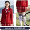 8906 single piece women's red jacket + red plaid skirt
