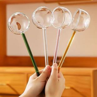 Colorful transparent long handle glass spoon creative milk dessert spoon high borosilicate spoon ins split tea spoon seasoning spoon