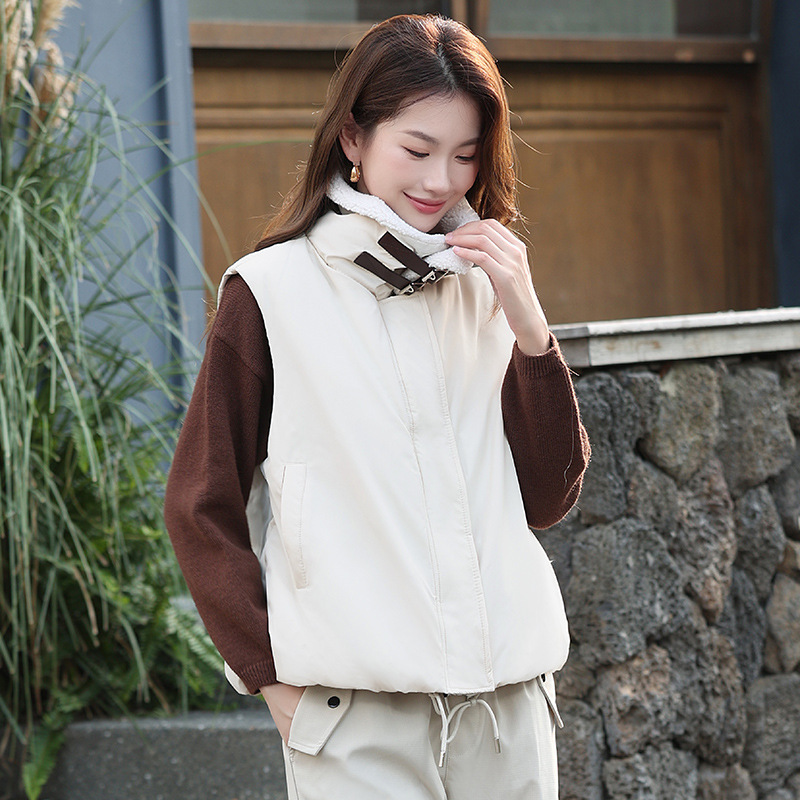 Short Lapel down Cotton Vest for Women Winter New Fashion Korean Style Outer Vest Vest Jacket Trendy