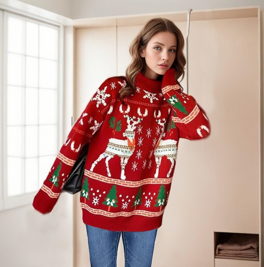 Women's Christmas Jumper With Double Elk Pattern For Winter_voghion.com
