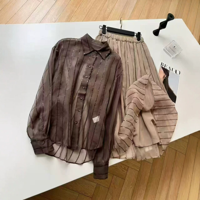 Shenzhen Nanyou High-End Luxury~Bc Silk Heavy Sequin Embroidery Shirt Old Money Style Cross-Border Silk Sequin Embroidered Shirt Shenzhen Nanyou High-End Luxury~Bc Silk Heavy Sequin Embroidery Shirt Old Money Style Cross-Border Silk Sequin Embroidered Shirt