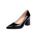 2025 Cross-Border Large Size Women's High Heels Pointed Toe Thick Heel Slip-On Thick Heel Fashion Leather Shoes Shallow Mouth Ready-Made High Heels