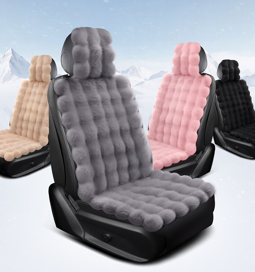 Car Seat Cushion Winter New Bubble Velvet Thickened Rabbit Stuffed Non-Slip Warm Imitation Wool Neutral Car Seat Cushion Cover