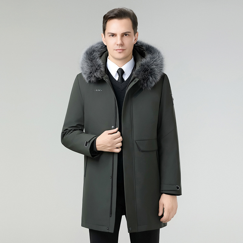 High-End Authentic Men's down Jacket Mid-Length 2025 Winter Fox Fur Collar Thickeneded Parka White Duck down Coat