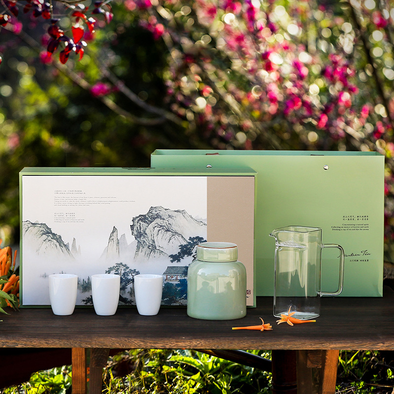 茶叶礼盒陶瓷茶罐空盒春茶包装盒厂家批发白茶礼盒包装玻璃杯